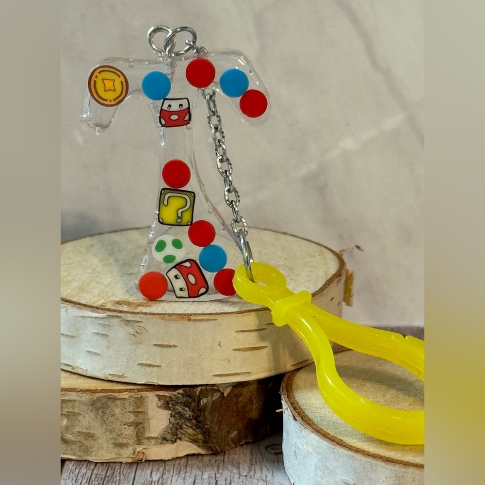 Letter T with video game inspired bag charm 2” handcrafted newly made.